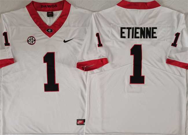 Men%27s Georgia Bulldogs #1 Trevor Etienne White Stitched Jersey